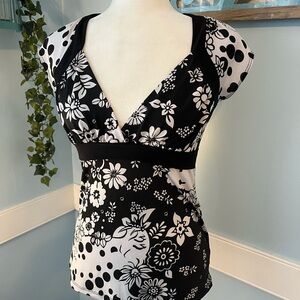 Chic Black and White Floral Top